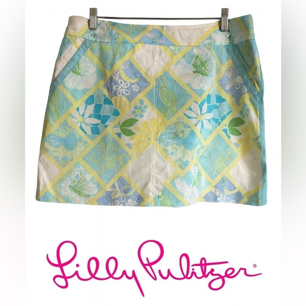 Vintage Lilly Pulitzer "Summer Day Patch" Skort – Size 12, Grosgrain Detail